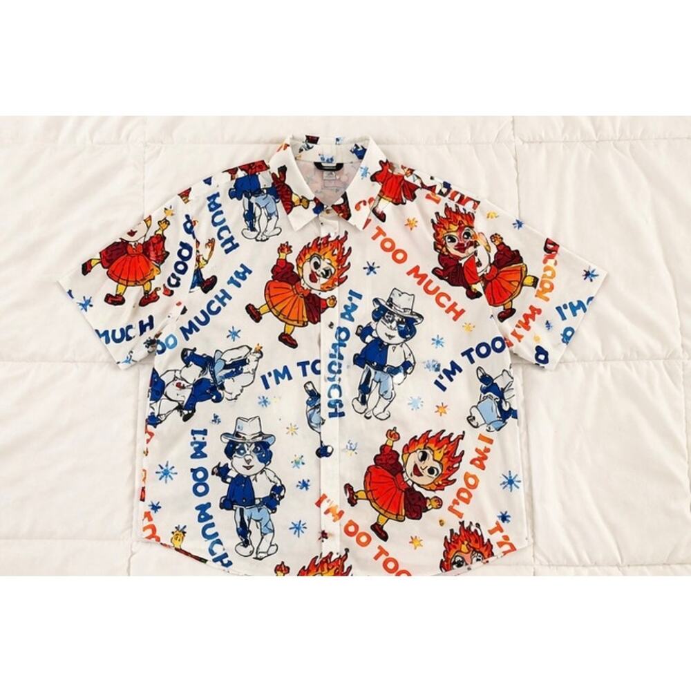 Aloha XL Novelty Button-Up Shirt “I’m Too Much” Cartoon Print
